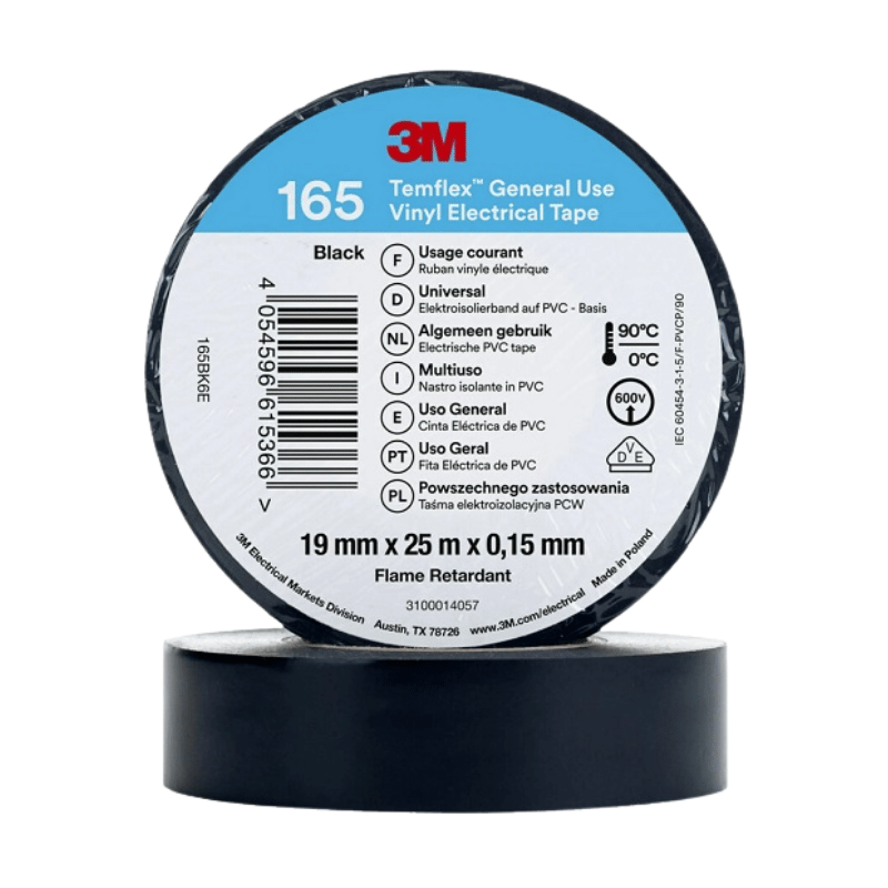 3M 7100184810 Temflex Vinyl-Isolierband – Typ 165, 19 mm/25 m, schwarz