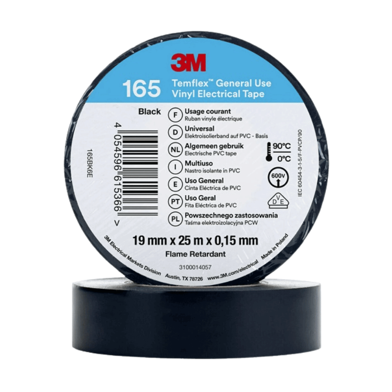3M 7100184810 Temflex Vinyl-Isolierband – Typ 165, 19 mm/25 m, schwarz