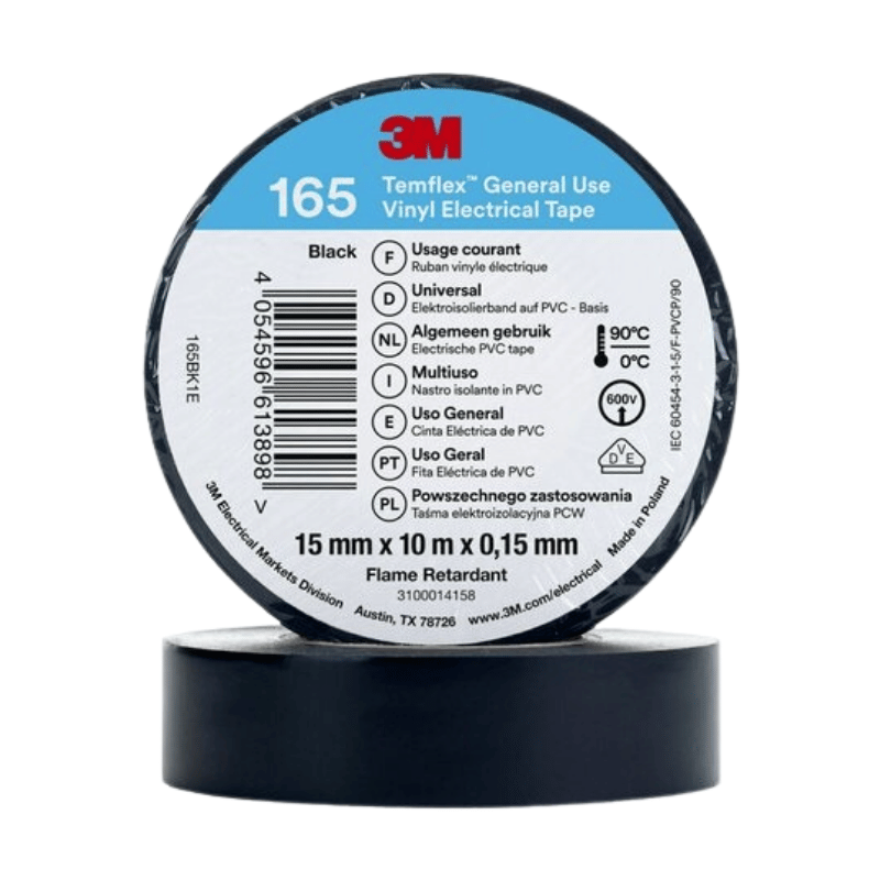 3M 7100184723 TemFlex Isolierband – 15 mm, 10 Rollen, schwarz, 10 Meter