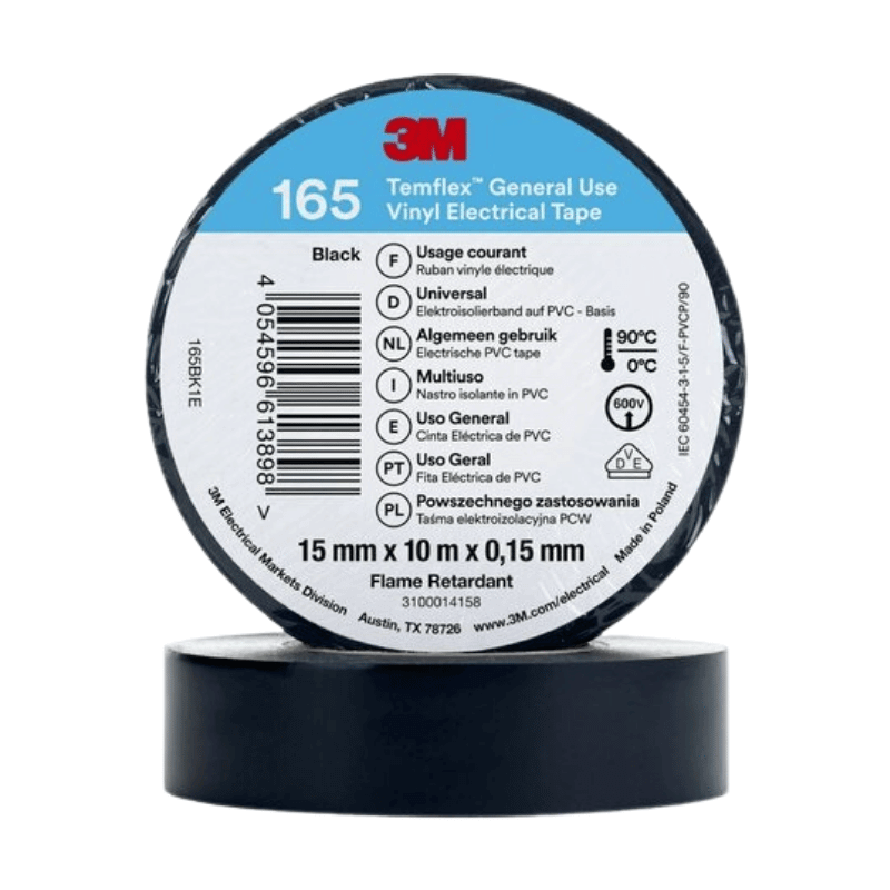 3M 7100184723 TemFlex Isolierband – 15 mm, 10 Rollen, schwarz, 10 Meter