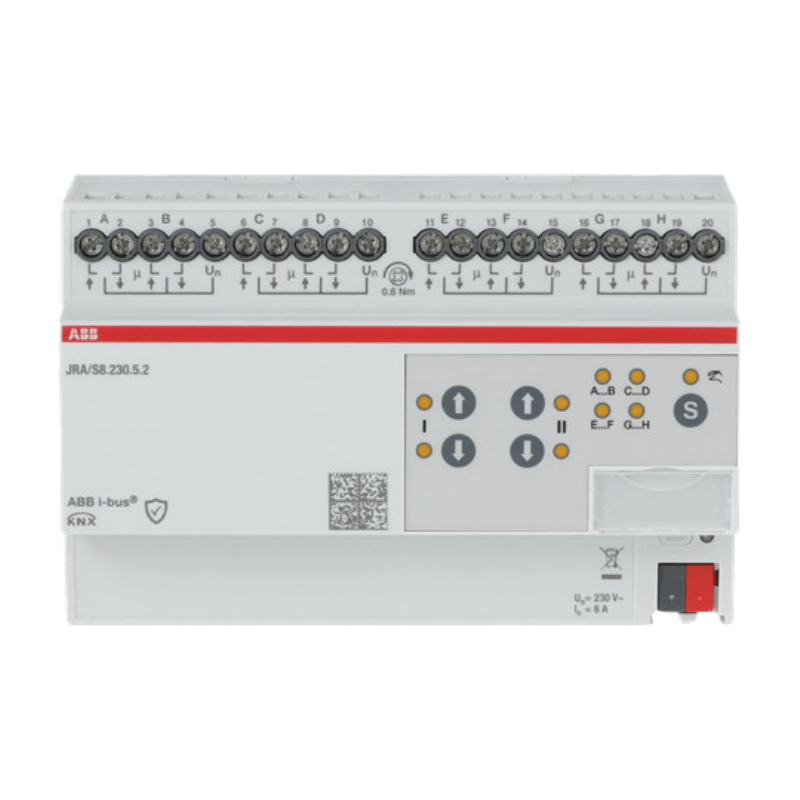 ABB JRA/S8.230.5.2 KNX-Jalousieaktor – 8-fach, 230 V, manuelle Bedienung, Fahrtzeitmessung