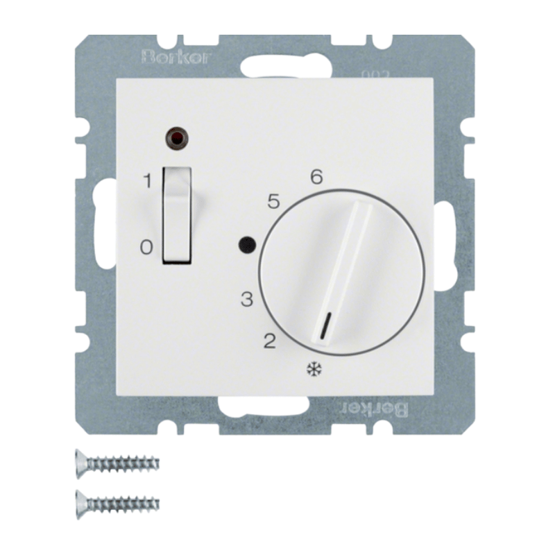 Berker 20308989 Temperaturregler – S.1/B.3/B.7, mit Öffner, Zentralstück, Wippschalter & LED, polarweiß glänzend