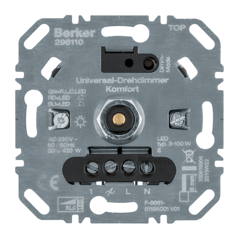Berker 296110 Universal-Drehdimmer – Lichtsteuerung, Komfort, R/L/C/LED, Softrastung