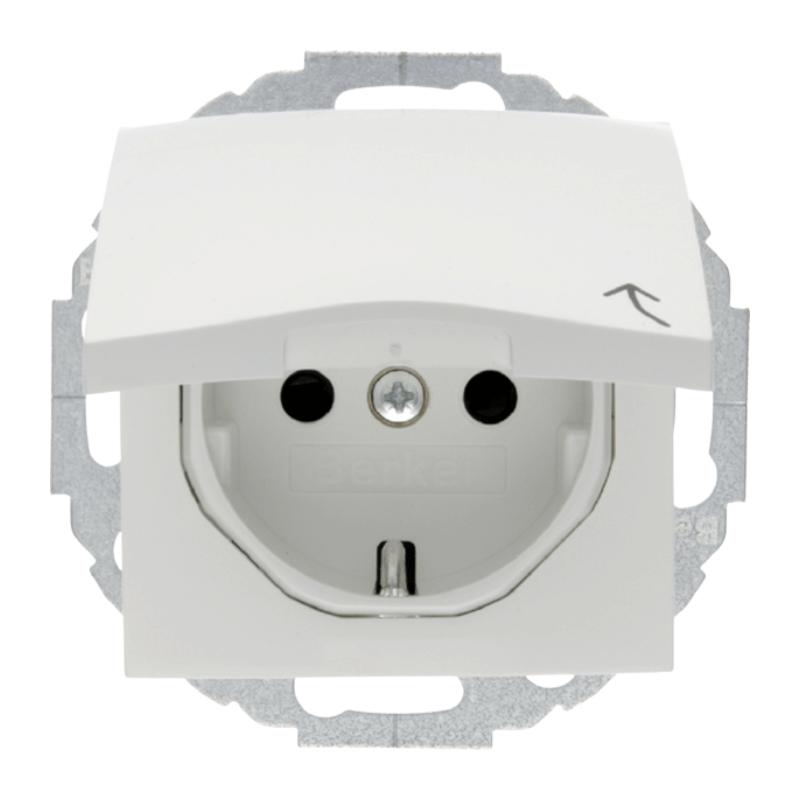 Berker 47448989 Schuko-Steckdose – S.1/B.3/B.7, mit Klappdeckel, erhöhter Berührungsschutz, polarweiß glänzend