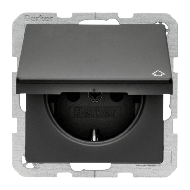 Berker 47516066 Schuko-Steckdose – Q.1/Q.3/Q.7, mit Klappdeckel, anthrazit samt