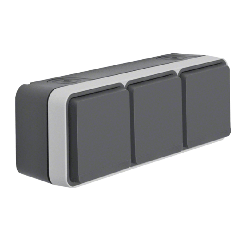 Berker 47733515 Schuko-Steckdose – W.1, 3-fach waagerecht, mit Klappdeckel, grau