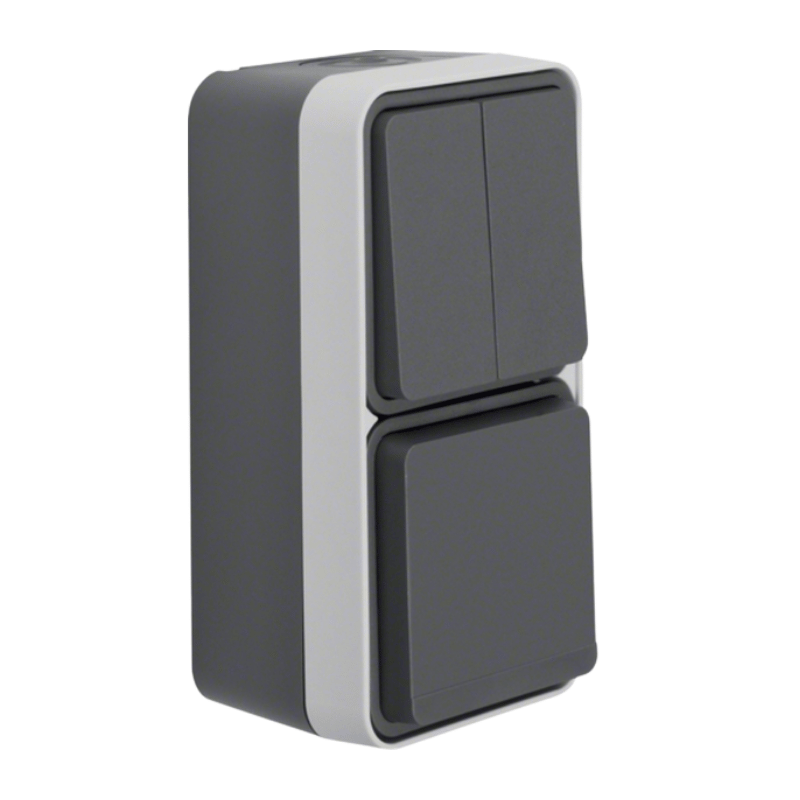 Berker 47903515 Schalter & Steckdosen-Kombination – W.1, Serienschalter, mit Klappdeckel, grau