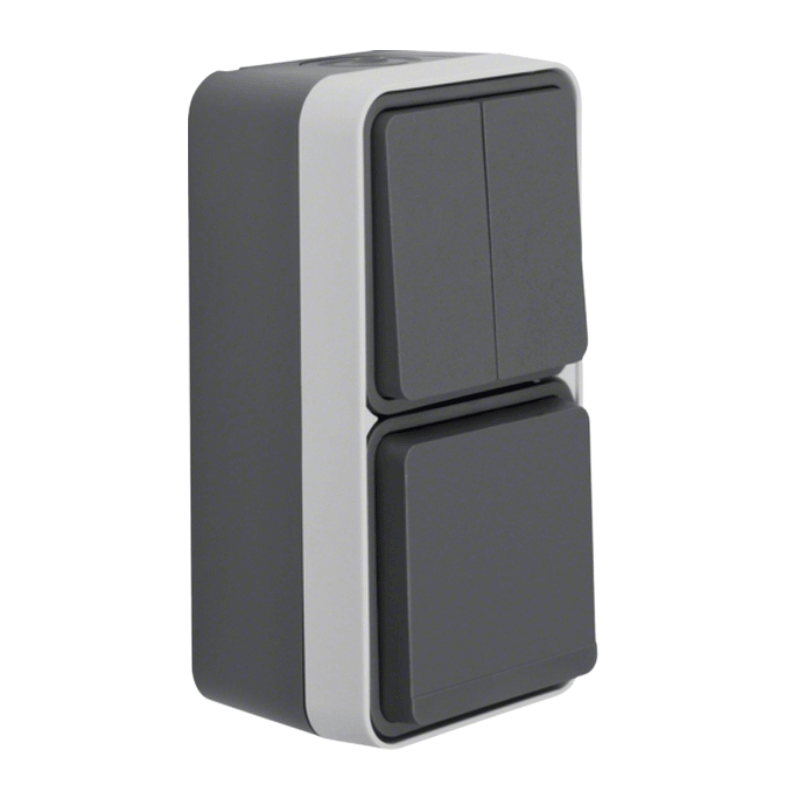 Berker 47903515 Schalter & Steckdosen-Kombination – W.1, Serienschalter, mit Klappdeckel, grau