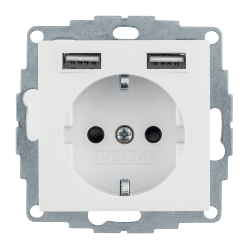 Berker 48031909 Schuko-Steckdose – S.1/B.3/B.7, USB A-A, polarweiß matt