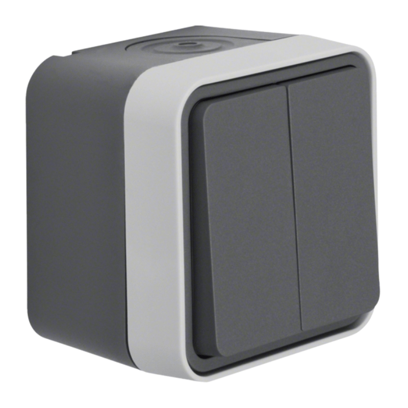 Berker 50753515 Serientaster – W.1, AP, 2 Schließer, getrennte Eingangsklemmen, grau