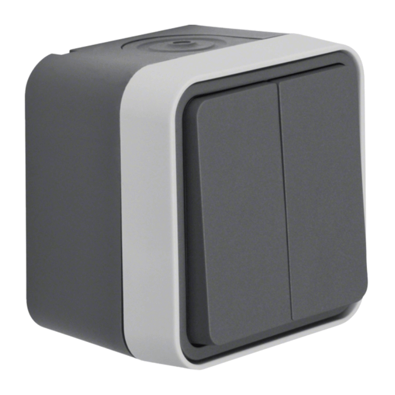 Berker 50753515 Serientaster – W.1, AP, 2 Schließer, getrennte Eingangsklemmen, grau