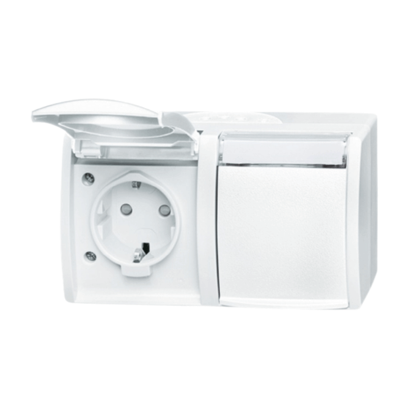 Busch-Jaeger 20/2EBW-54 Schuko-Steckdose – Ocean, 2-fach, Aufputz, waagerecht, alpinweiß