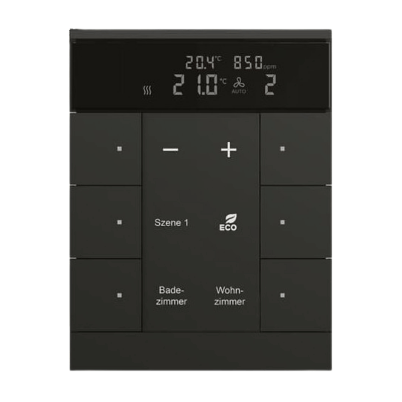 Busch-Jaeger SBC/U6.0.11-885 KNX-Temperaturregler RTR – Tenton, 6-fach, CO₂-/Feuchtesensor, schwarz matt