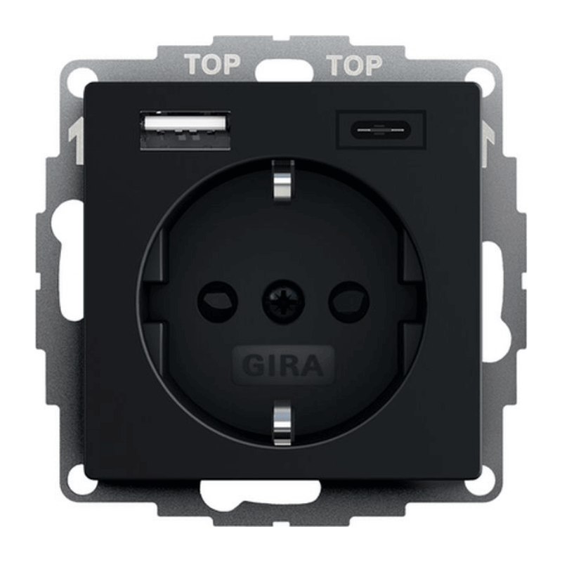 Gira 2459005 Schuko-Steckdose – System 55, USB-A/C, Berührungsschutz, schwarz matt