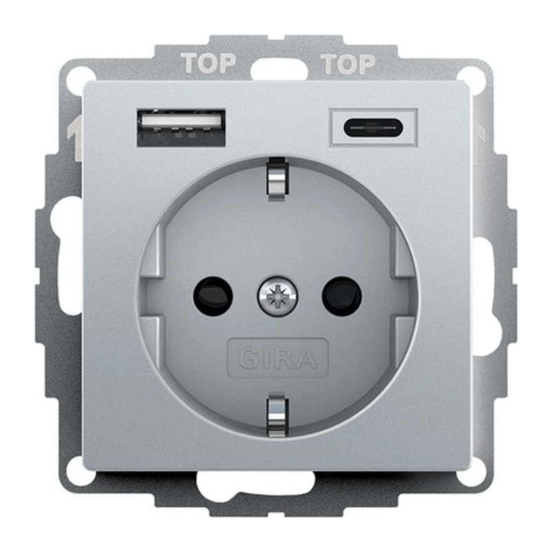 Gira 245926 Schuko-Steckdose – System 55, USB-A/C, Berührungsschutz, alu