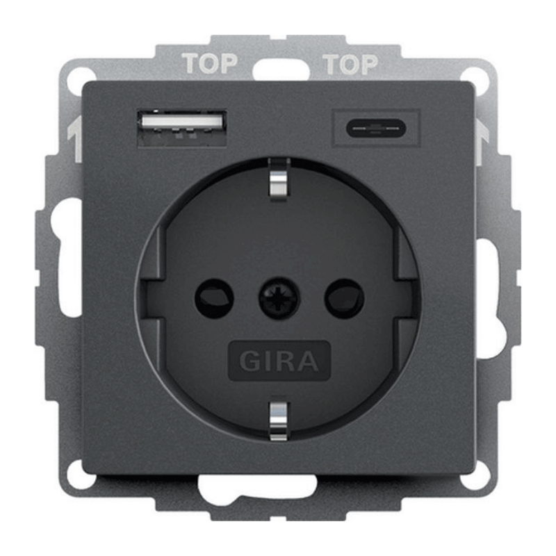 Gira 245928 Schuko-Steckdose – System 55, USB-A/C, Berührungsschutz, anthrazit