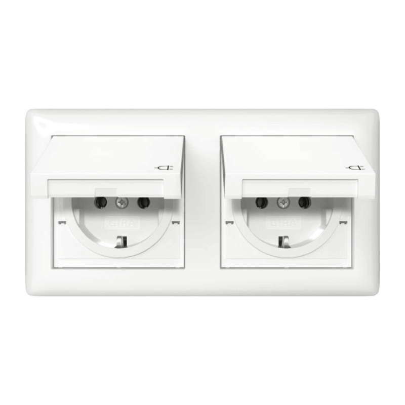 Gira 415803 Schuko-Steckdose – System 55, 2-fach, IP44, komplett, reinweiß glänzend