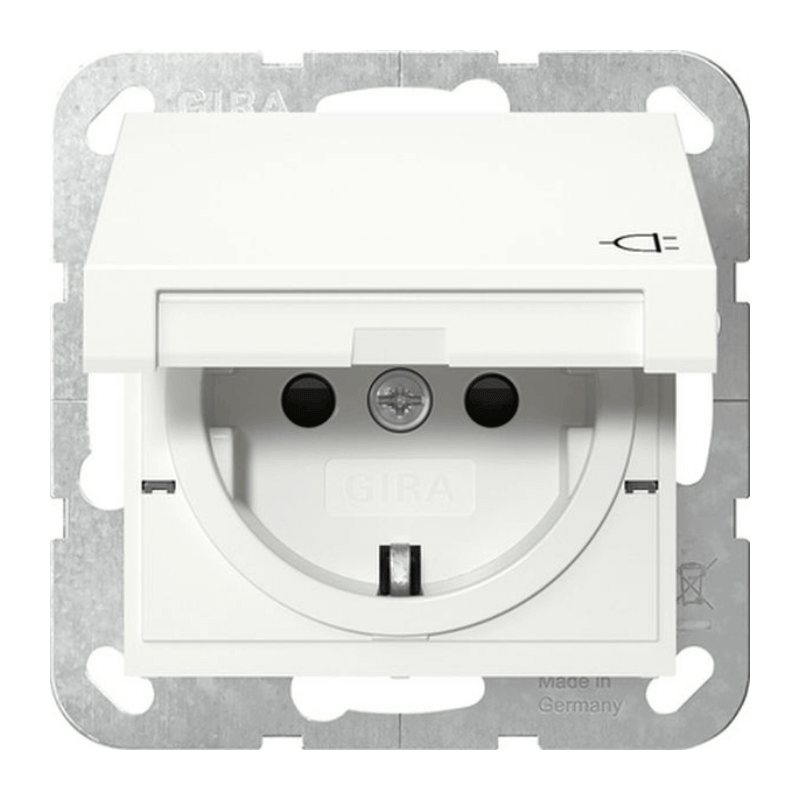 Gira 441403 Schuko-Steckdose – System 55, Berührungsschutz, Klappdeckel, reinweiß glänzend