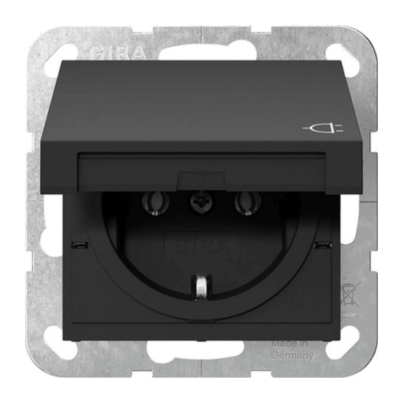 Gira 4454005 Schuko-Steckdose – System 55, Klappdeckel, schwarz matt