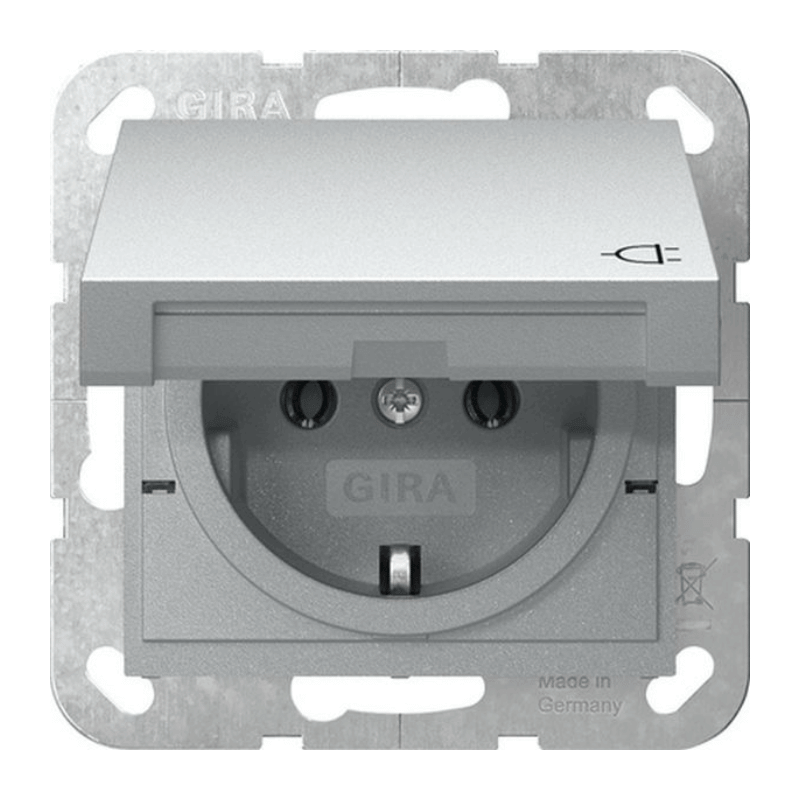Gira 445426 Schuko-Steckdose – System 55, Klappdeckel, alu