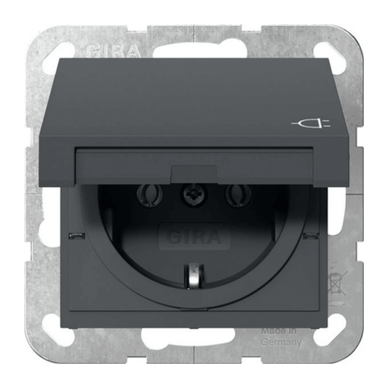 Gira 445428 Schuko-Steckdose – System 55, Klappdeckel, anthrazit