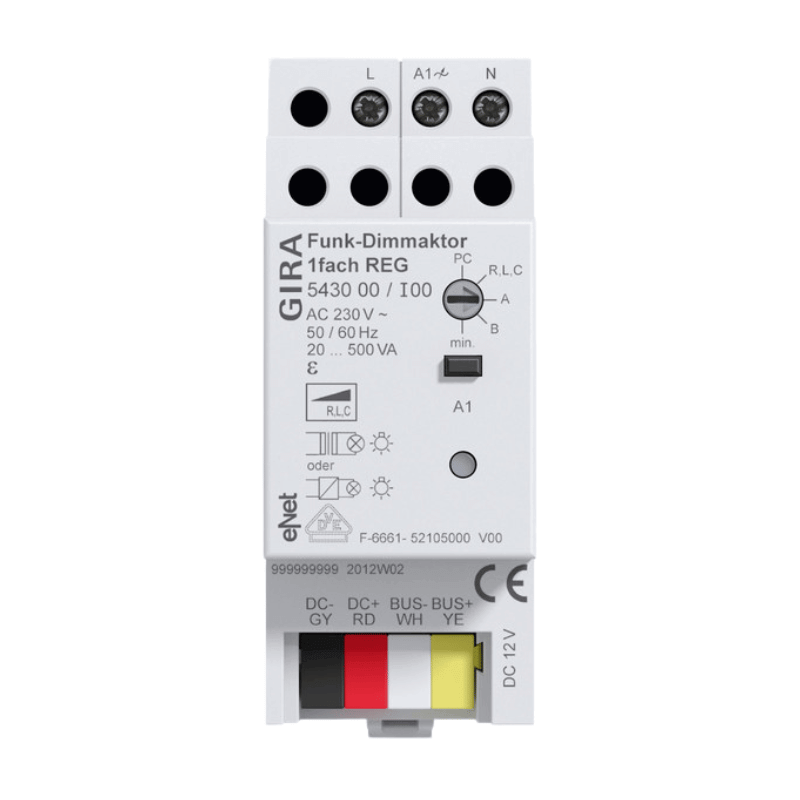 Gira eNet-Dimmaktor 543000 – 1-fach, 20-500W, LED, Funk, REG