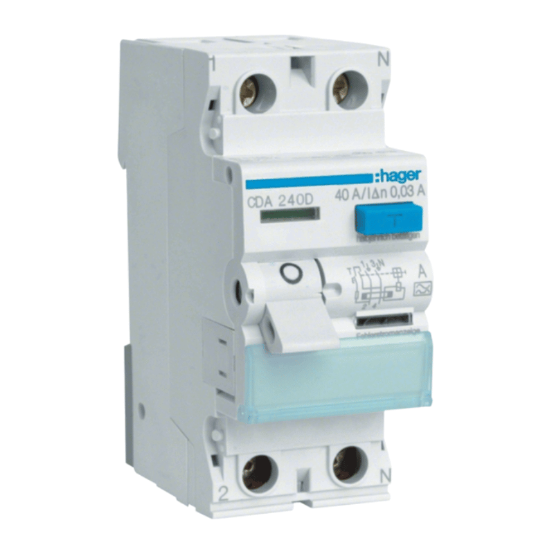 Hager CDA240D FI-Schutzschalter – Typ A, 2-polig, 6kA, 40A, 30mA