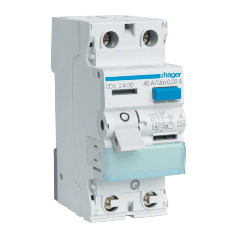 Hager CDS240D FI-Schutzschalter – QuickConnect, Typ A, 2-polig, 6kA, 40A, 30mA
