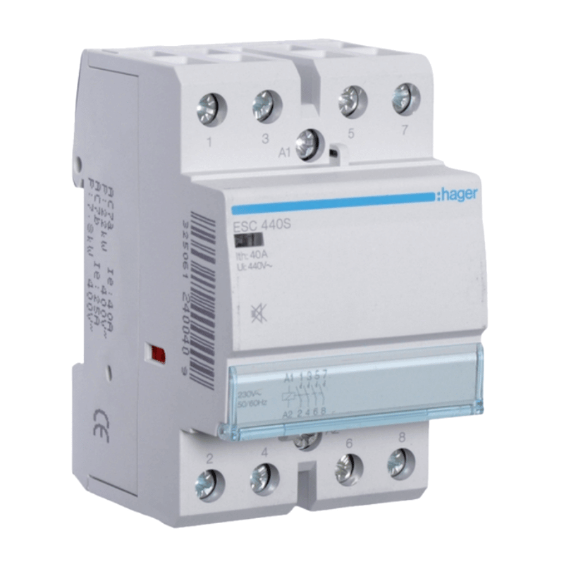 Hager ESC440S Installationsschütz – brummfrei, 4 Schließer, 40A, 230V