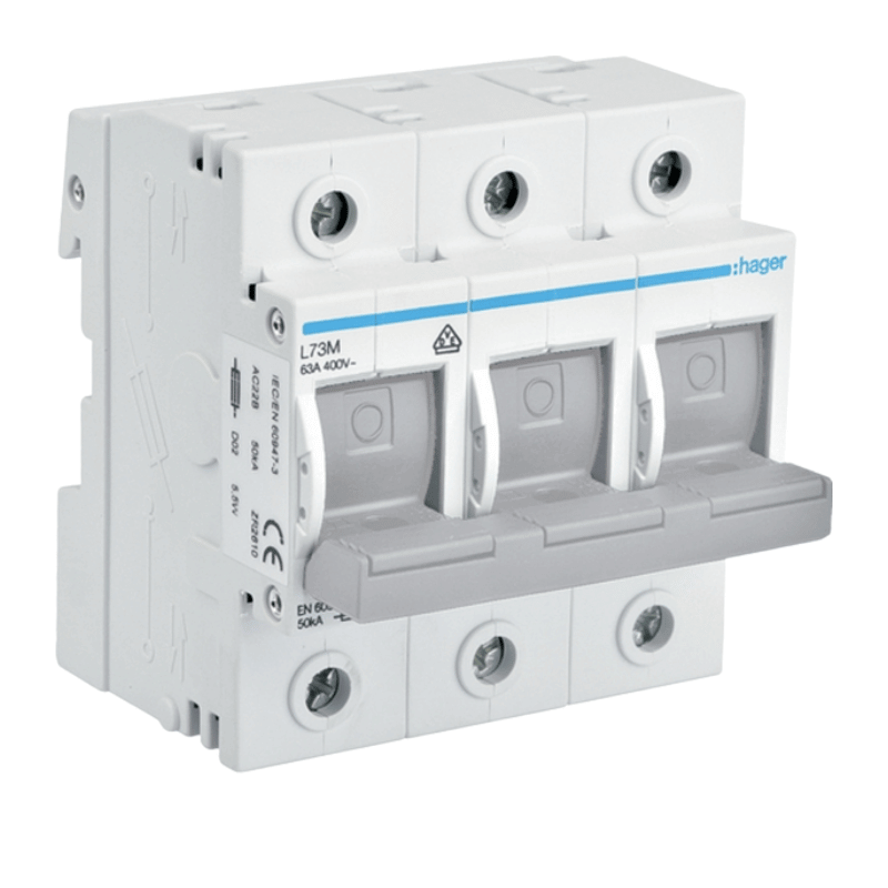 Hager L73M Lasttrennschalter – 3-polig, D02 E18, 63A, AC400V, Hutschiene