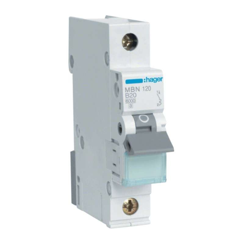 Hager MBN120 Leitungsschutzschalter – 1-polig, B-Char., 6kA, 20A, 1TE