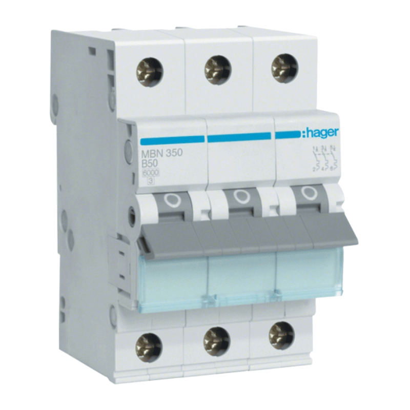 Hager MBN350 Leitungsschutzschalter – 3-polig, B-Char., 6kA, 50A, 3TE