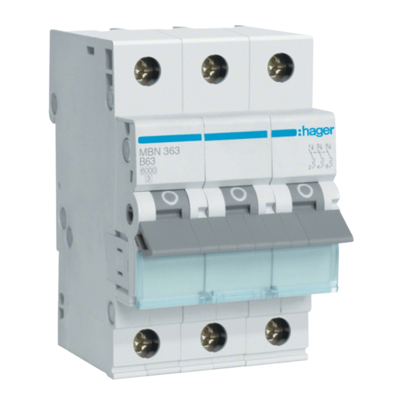 Hager MBN363 Leitungsschutzschalter – 3-polig, B-Char., 6 kA, 63 A, 3TE