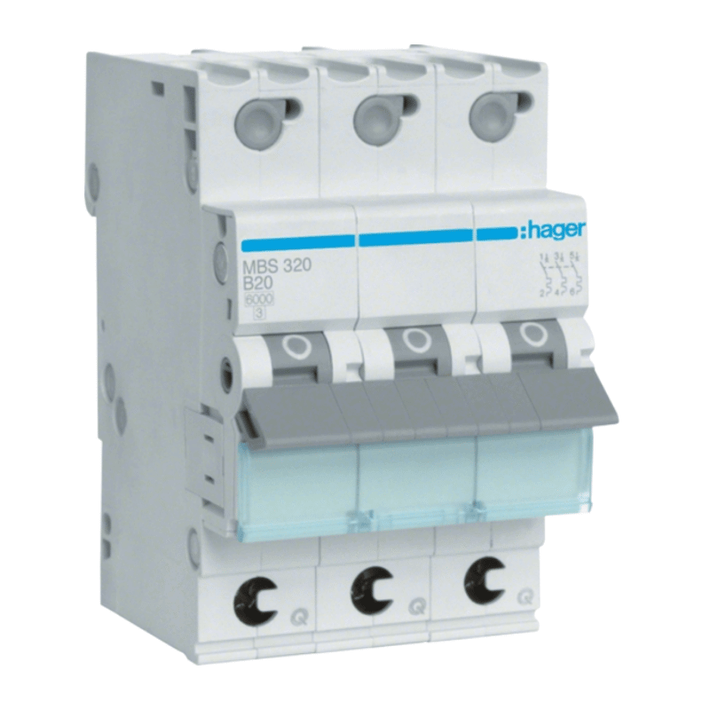 Hager MBS320 Leitungsschutzschalter – QuickConnect, 3-polig, B-Char., 6kA, 20A, 3TE