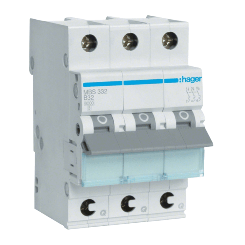 Hager MBS332 Leitungsschutzschalter – QuickConnect, 3-polig, B-Char., 6kA, 32A, 3TE