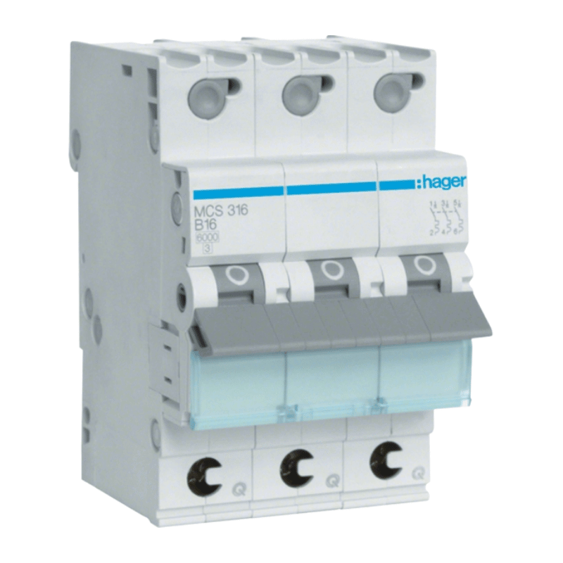 Hager MCS316 Leitungsschutzschalter – QuickConnect, 3-polig, C-Char., 6kA, 16A, 3TE