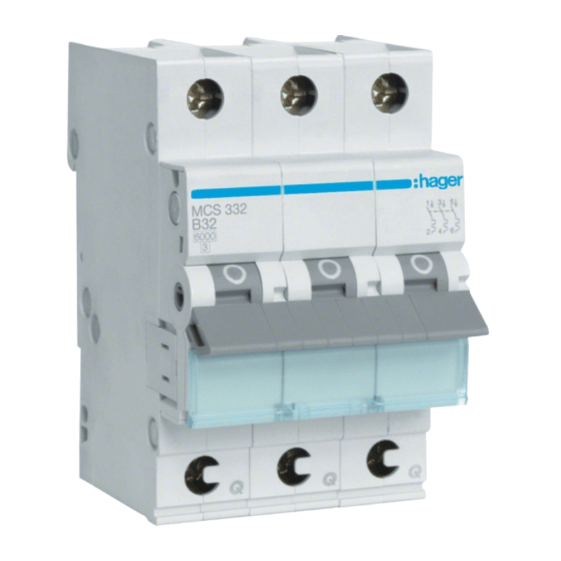 Hager MCS332 Leitungsschutzschalter – QuickConnect, 3-polig, C-Char., 6kA, 32A, 3TE