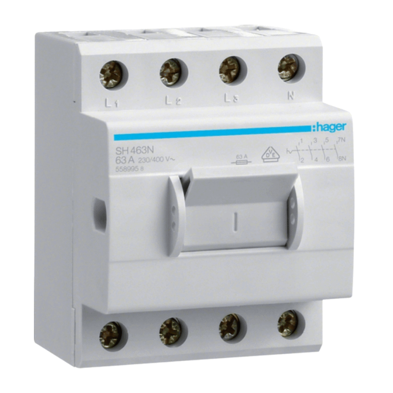 Hager SH463N Kompaktschalter – 63A, 4 Schließer, 400V AC, 3,5PLE