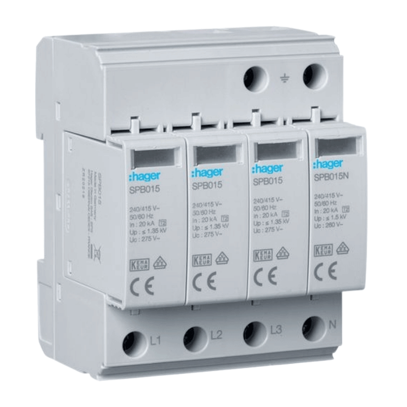 Hager SPB413 Überspannungsableiter – T2, 4P, 40kA, TT/TNS, Defektanzeige