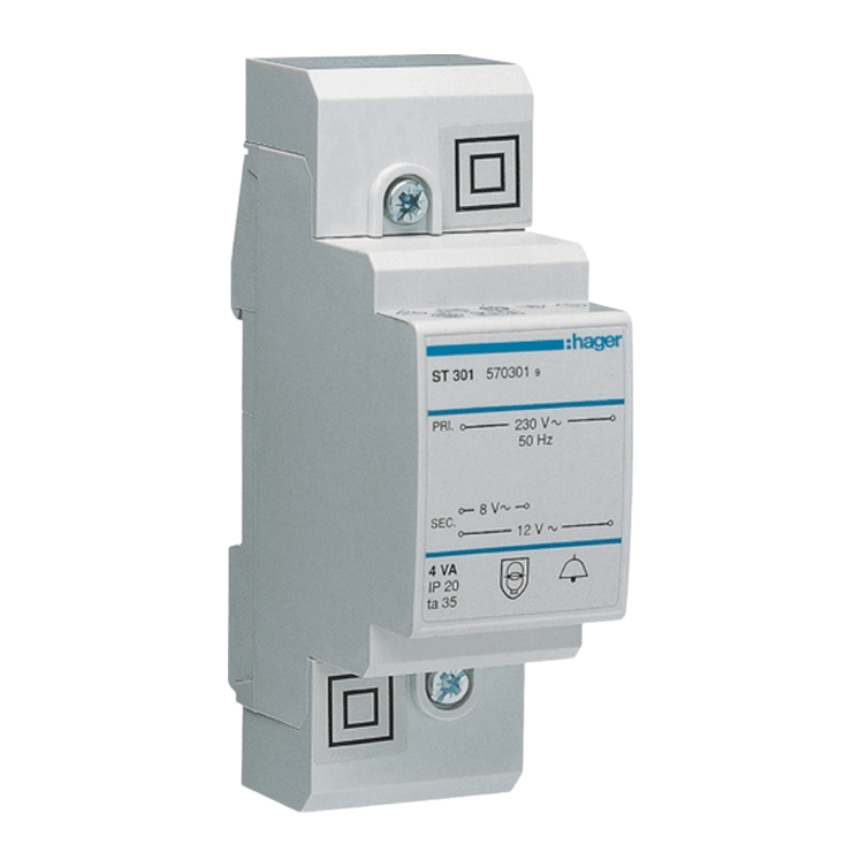 Hager ST301 Klingeltrafo – 230V/8V/12V, 4VA, 2TE