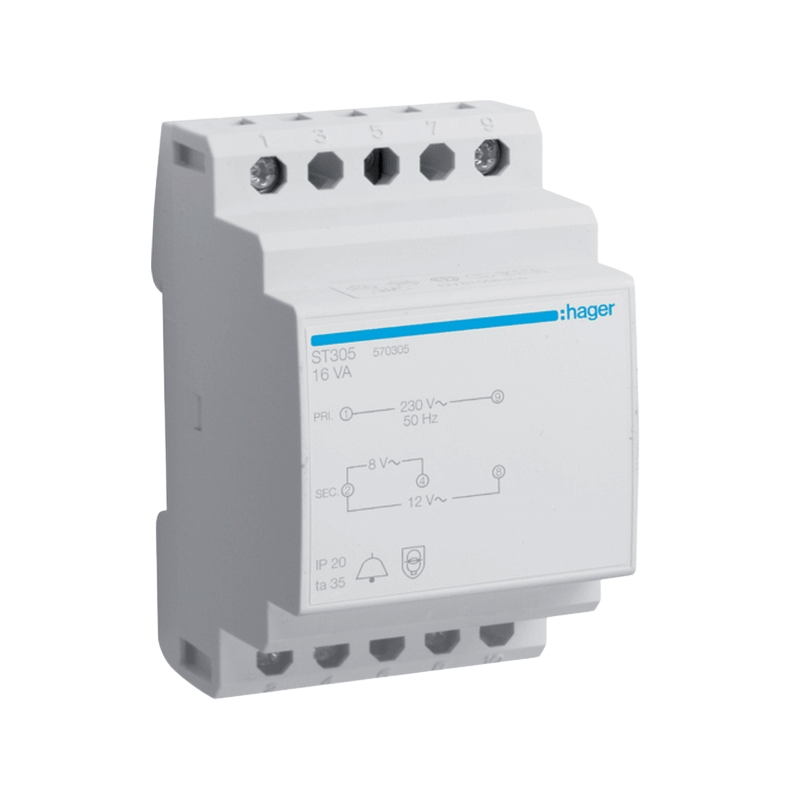 Hager ST305 Klingeltrafo – 8V / 12V / 230V, 16W