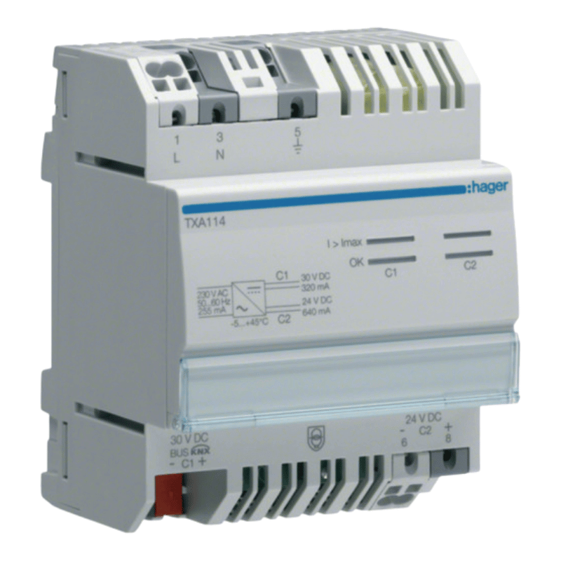 Hager TXA114 KNX-Busspannungsversorgung – 320 mA & 640 mA (unverdrosselt)