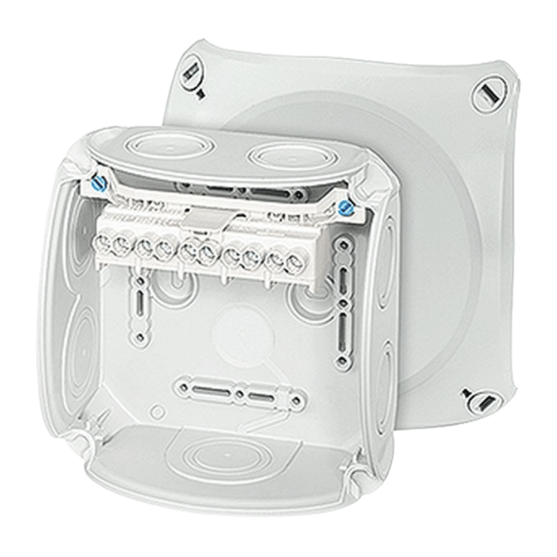 Hensel DK0606G Abzweigkasten mit Klemmen – Serie DK, 130×130×77 mm, grau, 5×6 mm²