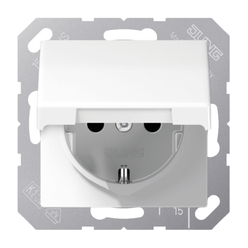 Jung AS1520KLWW Schuko-Steckdose – AS, Klappdeckel, alpinweiß