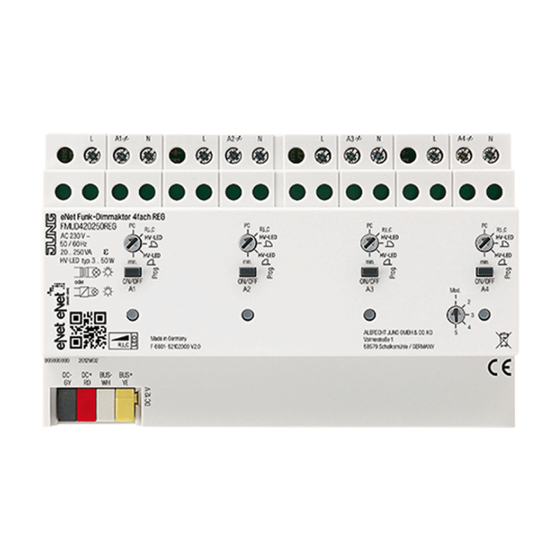 Jung Dimmaktor FMUD420250REG – 4-fach, REG, LED & Halogen, Funk