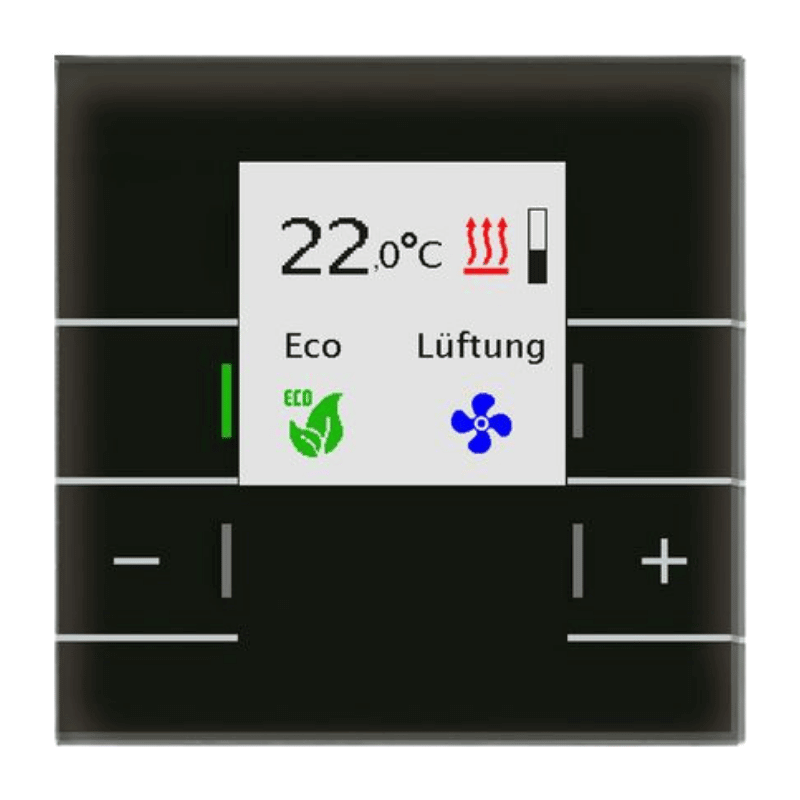 MDT KNX-Raumtemperaturregler Smart SCN-RTRGS.02S 4-fach Glas schwarz/schwarz mit Farbdisplay und 4 Sensorflächen für Heizungs- und Klimasteuerung