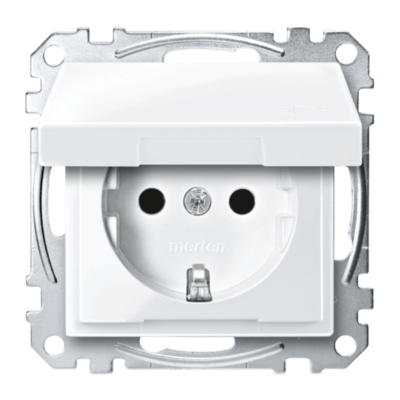 Merten MEG2310-0319 Schuko-Steckdose – System M, Berührungsschutz, Klappdeckel, polarweiß glänzend