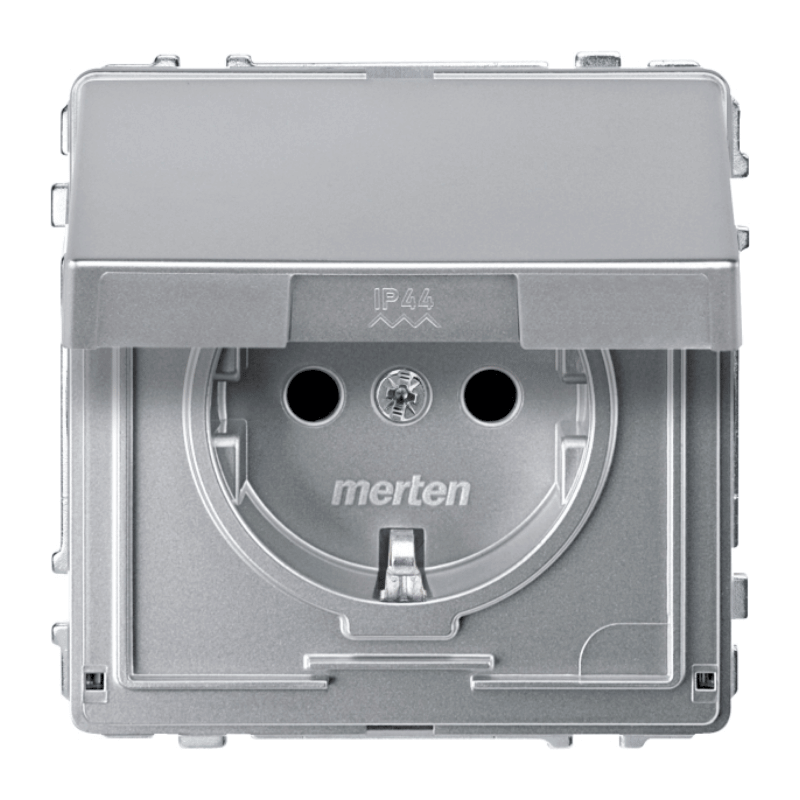 Merten MEG2310-7260 Schuko-Steckdose – Aquadesign, Klappdeckel, aluminium