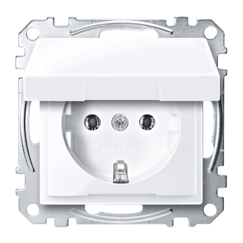 Merten MEG2311-0325 Schuko-Steckdose – System M, Klappdeckel, aktivweiß glänzend