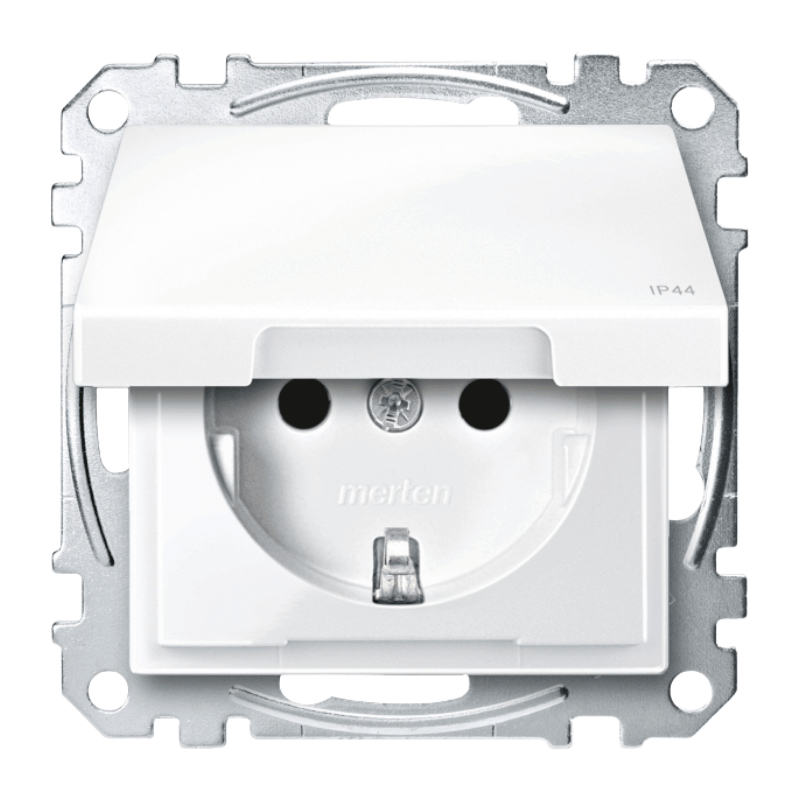 Merten MEG2314-0319 Schuko-Steckdose – System M, IP44, Klappdeckel, polarweiß glänzend